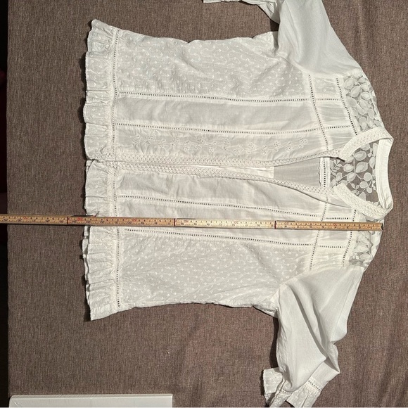 Linen Cottage Core Whimsy Fairy Peasant Button-up Bell Sleeve Ruffled Blouse - Picture 14 of 15